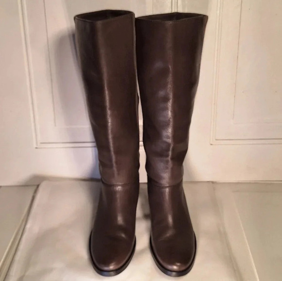 Cole Haan Adler Grey Riding Boot Leather/Suede With Gold Accent Buckle 6 1/2 - Picture 5 of 13